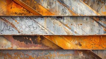 Corrosion patterns The varying shades of brown orange and gray create a unique pattern on the steel beams showcasing the effects of years of exposure to the elements photo