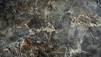 A textured view of oilstained concrete showcasing a rough uneven surface with a glossy sheen caused by a spill that has seeped into the tiny crevices photo