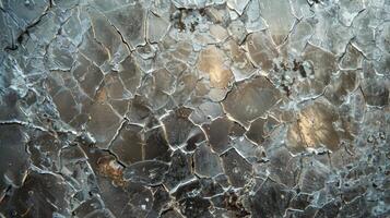 The once smooth and clear surface is now marred by deep crevices and rough ridges adding character and grit to the industrial glass photo
