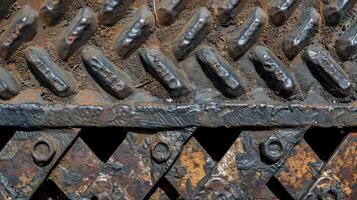 Dull uneven texture on an aged conveyor belt a testament to its duty of moving heavy loads photo