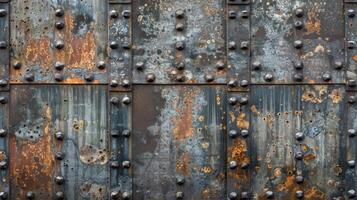 The gritty texture of aged steel plates each rivet weathered from years of use and adding character to the overall composition photo