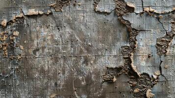 Peeling layers and exposed seams create a bumpy and uneven texture on the surface of an old industrial carpet photo