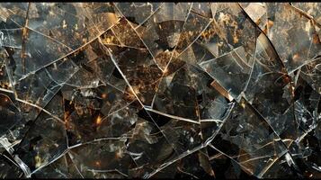 A maze of fragmented lines and jagged edges adorn the rough texture of the shattered industrial glass photo