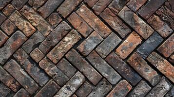 A zoomedin image of a repetitive pattern of herringbone bricks on an industrial floor the interlocking pieces creating a sense of depth and dimension while also showcasing the roug photo
