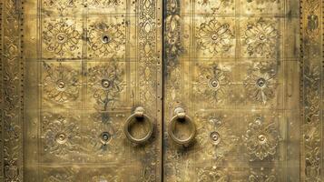 The intricate etchings and designs on a brass door adding a touch of elegance to any room photo