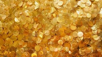 An upclose look at a sea of gold sequins the light hitting each one at a different angle creating a mesmerizing and everchanging pattern of glimmer photo
