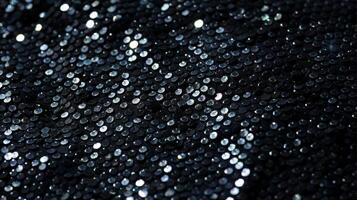 A detailed image of a black sequin its surface textured with small raised dots giving it a unique sparkle that stands out against the dark background photo