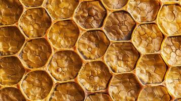 The abstract view of a honeycomb taken from a unique angle emphasizing its multidimensional and symmetrical design photo