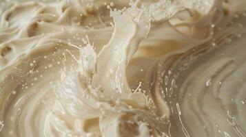 An upclose view of a single grain of sugar dissolving in a pool of water creating intricate swirls and patterns photo