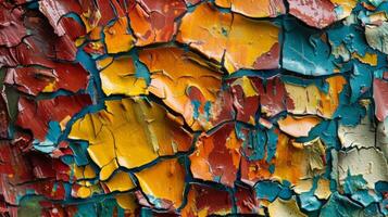 Jagged chips of paint clinging to a textured surface resembling the pattern of a shattered window pane photo