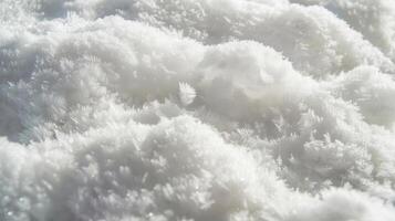 An upclose view of a patch of snow revealing its soft and smooth surface almost resembling a plush white cushion photo