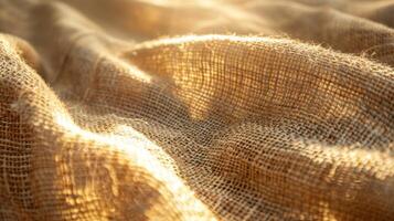 The natural weave pattern of burlap highlighted by the suns rays revealing the subtle glints and shadows of this rustic material photo