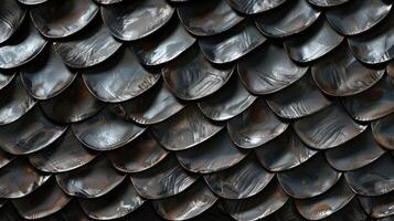 Distinctly curved and elongated scales resembling tiny bony plates with a smooth surface and glossy finish photo