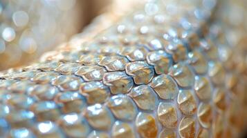 Glossy and smooth scales tightly packed and seemingly imtrable creating a sense of protection and resilience photo