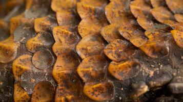 Short and stubby scales slightly raised and textured with tiny bumps resembling a of tiny pebbles or stones photo