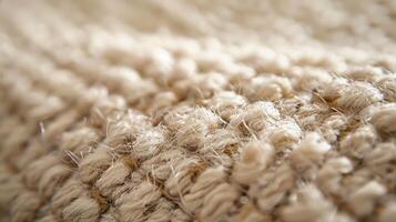 From afar a woven carpet may appear simple and uniform but upon closer inspection the small raised loops of soft beige fibers reveal a complex and beautiful texture photo