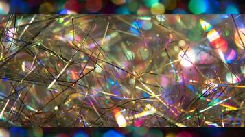 Delicate strands of silvery tinsel reflecting a rainbow of colors with every movement photo
