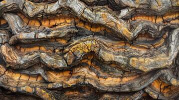 Intertwining and tangled this bark texture forms a complex network of overlapping lines and wrinkles resembling a intricate maze of natural lines photo