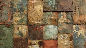 In a range of shades this layered mud texture shows a unique blend of browns and greens creating a patchwork pattern photo