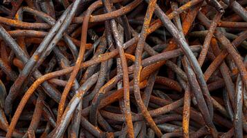 The texture of rusted iron wires intertwined and tangled together creating a tangled and corroded appearance photo