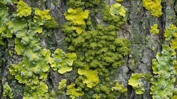The tactile sensation of a spongy plush spongelike texture as one runs their fingers along the densely packed moss on a trees bark photo