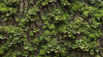 An intricate pattern of tiny intricate leaves and stems of moss cover a trees surface like a detailed tapestry photo