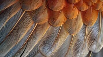 A closeup of a feather pattern with each individual plume overlapping in an organic and fluid manner creating a sense of movement and flow photo