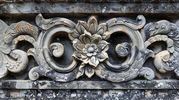 Intricate patterns and designs resembling a piece of fine artwork rather than a simple slab of stone photo