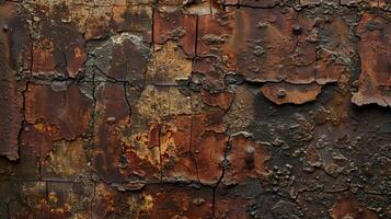 Aged and uneven A closeup shot of a brick wall with an uneven and aged texture showcasing the effects of time and weather on its surface with cracks bumps and dents adding characte photo