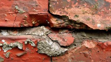 An upclose view of a scratched and weathered brick almost appearing to crumble under the weight of time and wear photo