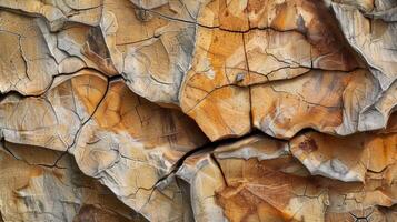 Closeup the crackled wood appears almost like a cled piece of paper with folds and crevices creating a threedimensional effect photo