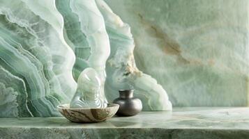 A stunning view of a smooth jade sculpture revealing a sleek seamless surface with soft cool undertones and a sense of tranquility photo
