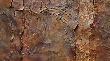 The grooved and worn texture of a weathered leather almost resembling the bark of an ancient tree photo