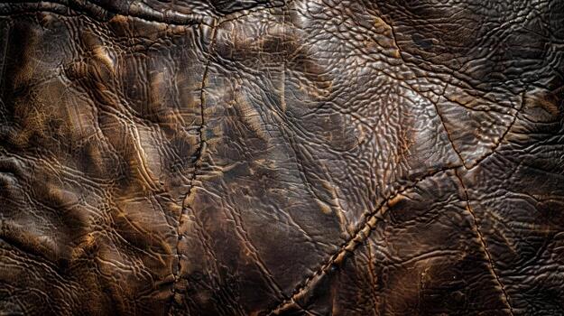 Deep wrinkles and scratches create a rough and textured surface on this aged leather telling the story of years of use photo