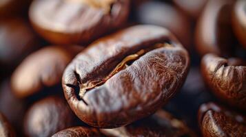 The surface of these coffee beans is covered in a fine gritty layer of dark brown grain. A mix of larger and smaller beans creates an interesting visual pattern photo