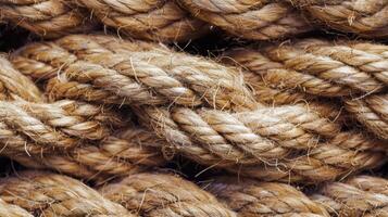 The natural hue of the rope is tinged with hints of brown and cream the woven strands creating a bumpy pattern and rough surface photo