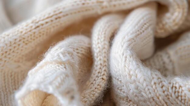 un de cerca de el bordes de un lana bufanda con pequeño delicado bucles creando un decorativo frontera y agregando un toque de elegancia a el de lo contrario utilitario accesorio foto