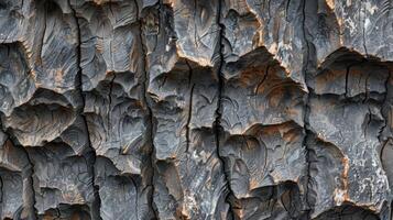 Small ridges and crevices run vertically resembling a mountain range on the rough bark surface photo
