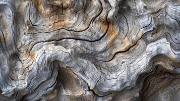 The closeup of a smooth patch of gnarled driftwood where the once rough surface has been worn down to a velvety softness by the constant motion of the waves photo