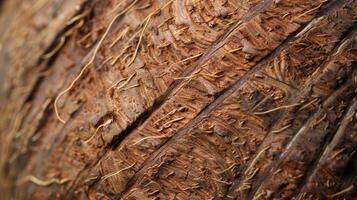 A closeup of the rugged and rough texture of a coconut shell with sharp edges and a weathered appearance photo