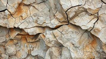 Rugged and weathered with deep fissures and cavities resembling a rugged mountain range photo