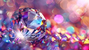 A detailed capture of a faceted round gemstone appearing almost like a crystal ball with its brilliant sparkle and radiating light photo
