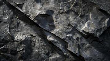 The contrast of light and shadow on the uneven surface of chiseled stone creating a mesmerizing play of textures and depths photo