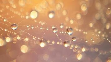 A dewcovered spiderweb with each tiny water droplet transforming into a tiny lens capturing the world in a myriad of reflections photo
