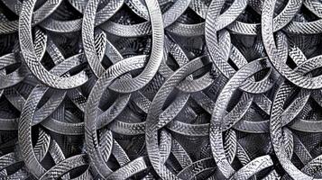 Interlocking metal loops tightly knit together creating a strong and durable texture in this silver metallic mesh fabric photo