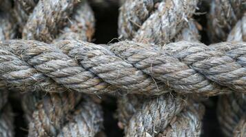 With its once vibrant color now faded to a dull grey this rope holds onto its tightly bound texture a testament to its endurance against the forces of nature photo