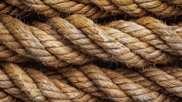 The weathered strands of this rope create a maze of texture their uneven and tangled appearance showcasing the resilience and strength of this enduring material photo