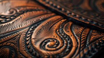 Bold Outlines The intricate embossed design on the leather cover boasts bold lines and sharp edges giving it a strong and distinct appearance photo
