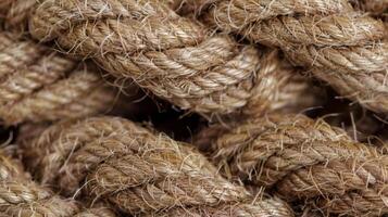The density and weight of the co hemp rope can be felt in its tight twists and knots creating a tactile and sy texture photo