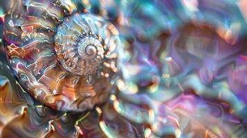 Upon first glance the seashell appears to be monochromatic but upon closer examination you can see that the shell is actually made up of thousands of tiny reflective scales giving i photo